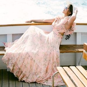 Gorgeous Mac Duggal Ieena Peach Floral Chiffon Gown